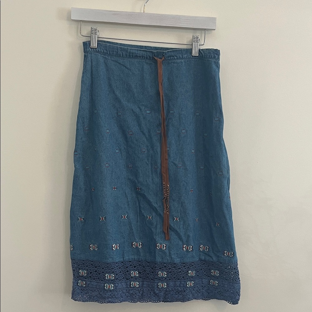 Vintage Sleeping on Snow Embroidered Midi Skirt‎ Western Bohemian Boho Southwest